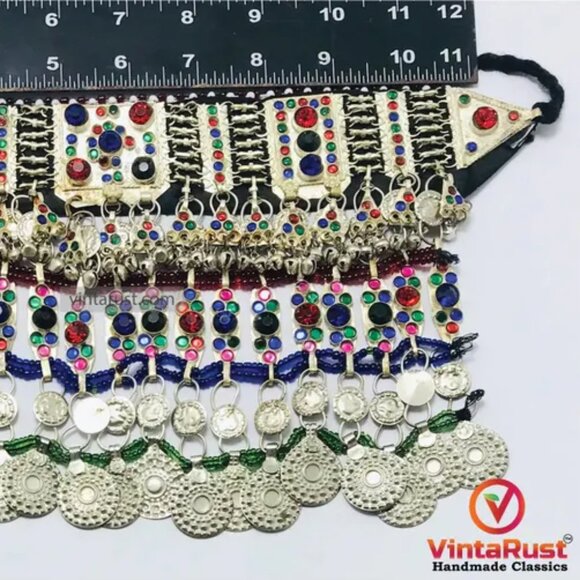 Kuchi Choker Necklace, Kuchi Tribal Multicolor Necklace, Handmade Statement Boho - Picture 7 of 9